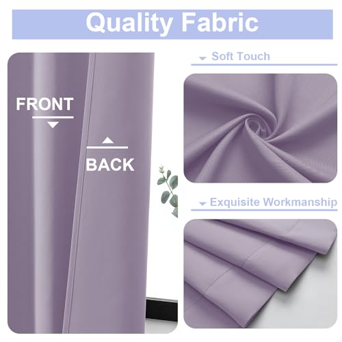 Simplebrand Ava Lilac Short Blackout Curtains for Bedroom 54 Inches Long 2 Panels Set, Solid Thermal Insulated, Energy Saving Window Treatment Curtains Blackout Drapes, W40 x L54 Inch, Lilac