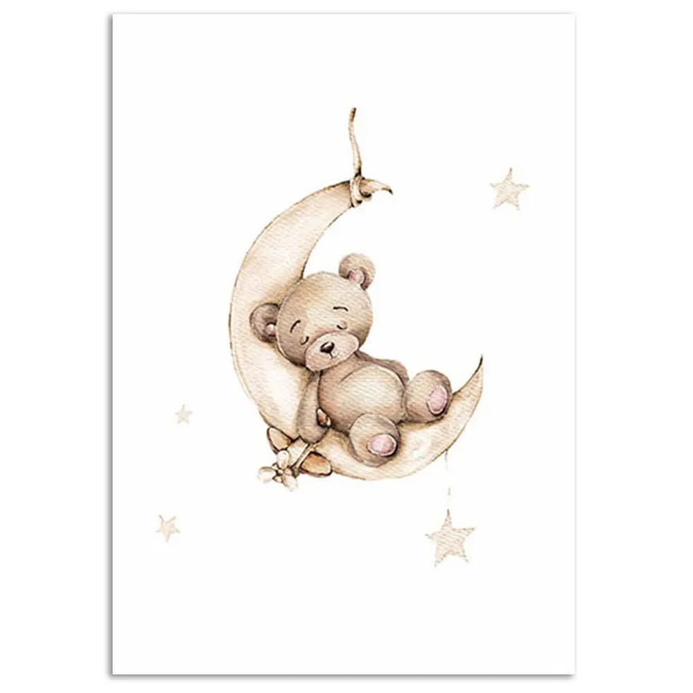 3 Affiche Ourson Chambre Bebe 30x40cm Tableau Personnalisé Prenom Enfant Poster Mural Bébé Fille Nuage Toile Animaux Enfant Garcon Affiche Chambre Bebe Beige Cadeau sans Cadre