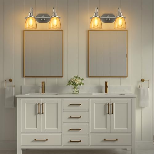 Image of Lightdot Brushed Nickel Bathroom Light Fixture, 17.5IN 2-Light Bathroom Vanity Light with Clear Glass Shades, 60W Max /120V Modern Wall Lights for Mirror Kitchen Living Room, E26 Base-Silver