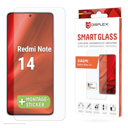 Displex Smart Glass (9H) pour Xiaomi Redmi Note 14 Autocollant de montage incassable Ultra fin invisible