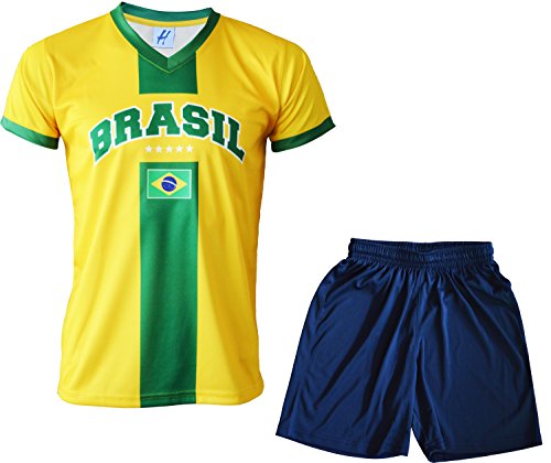 A chacun son Pays Maillot + Short BRESIL - Football - Taille Enfant garçon 12 Ans