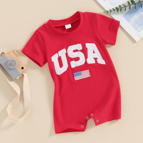 4th of July Baby Outfit Infant Boy Girl Short-Sleeve USA Embroidery Romper First July Fourth Shorts Jumpsuit2
