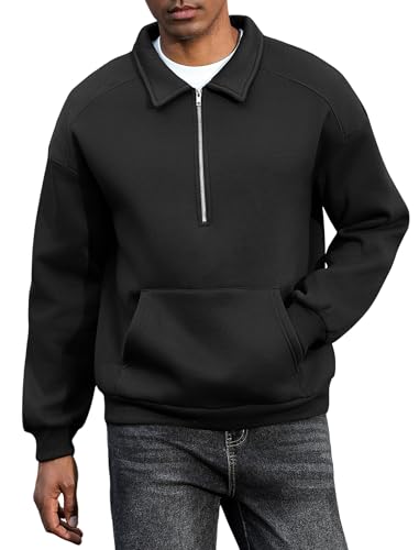 ZAFUL Mens Quarter Zip Sweatshirt Long Sleeve Casual Lined Fleece Warm Midweight Pullover Hoodies with Pocket