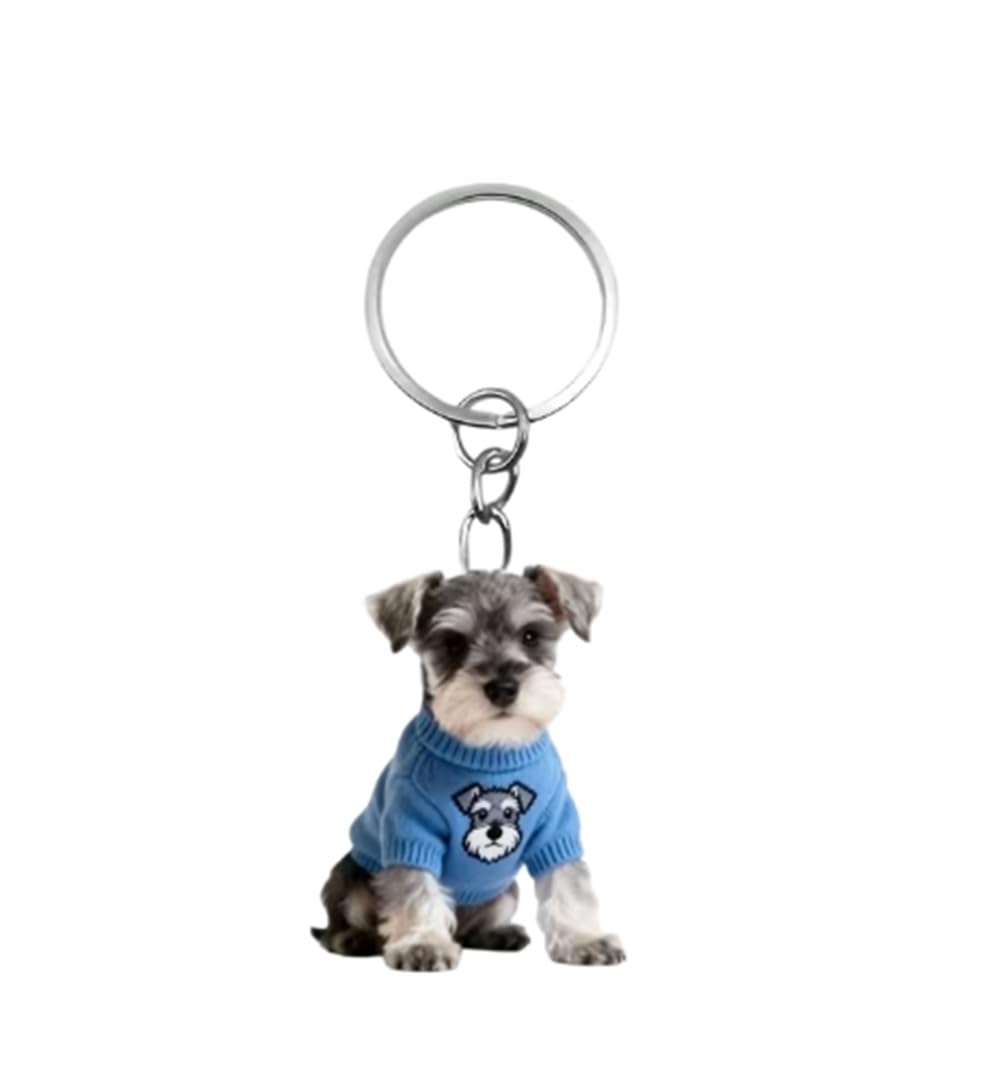 Cmj Unisex Grey Cmj™ Flat Acrylic Schnauzer Keyring Gift For Dog Lovers Breed Keychain Design 1