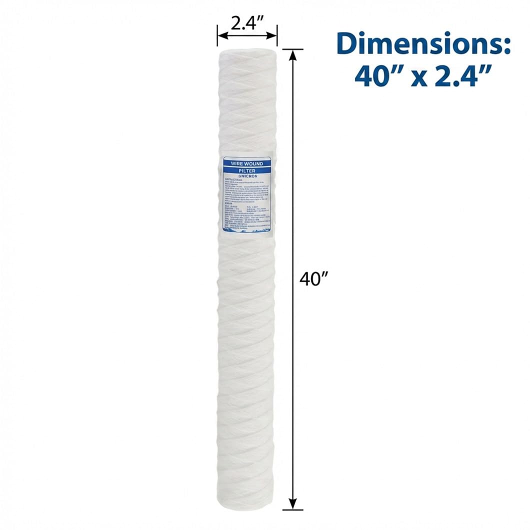 Confezione 2 filtri Acqua industriali ad Alto 40 in 1/5 Micron, avvolti Filo,sostituibili Direttamente con alloggiamenti industriali 40in sistemi osmosi inversa ad Alto Flusso(5MICRON)