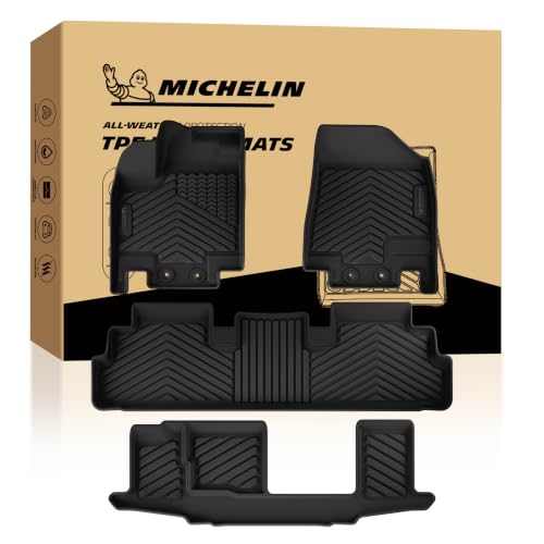 Image of Michelin Vehicle Mats for 2022-2026 Nissan Pathfinder 7&8 Seat | Custom Fit, Non-Slip Car Accessories, All-Weather TPE Floor Mats, 1st & 2nd Row Liners, 4 PCS, Premier