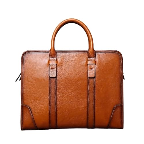 Leather Men Briefcase Cowhide Handbag Vintage Casual Computer Bag Crossbody Bag for 15 Inch Laptops