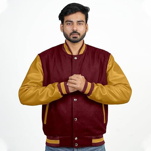 Image of Men's Fashion Varsity Jacket Causal Slim Fit Wool Letterman Baseball Bomber Jackets