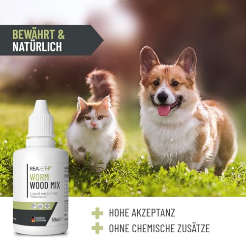 Foto von ReaVET Wurm-Kraut Liquid 50ml – für Hunde & Katzen, mit echtem Wurmkraut (Artemisia Absinthium) in rezepturbasierter Pflanzenformel, geeignet für alle Haustiere
