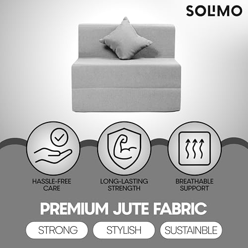 Image of Amazon Brand - Solimo 1 Seater 3 * 6 Jute Fabric Washable Cover Sofa Cum Bed with 1 Cushion 1 Seater Double Foam Fold Out Sofa Cum Bed (Finish Color - Light Grey Delivery Condition - Pre-Assembled)