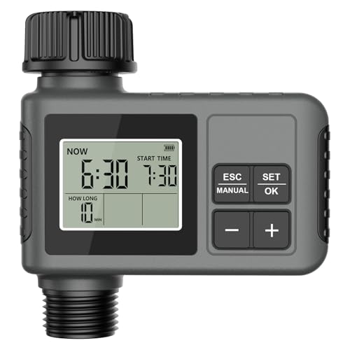 ZASCHMOY Timer Nawadniania Ogrodu, Programowalny Timer Nawadniania z funkcją Opóźnienia Deszczu i blokadą rodzicielską, Duży Ekran LCD IPX5 Odporny na Deszcz dla Roślin w Basenach (Wątek brytyjski)