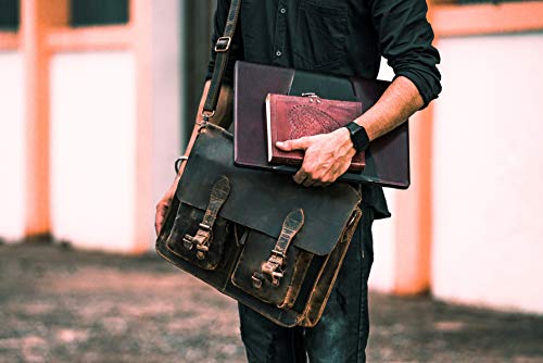 16" Inch Rustic Vintage Retro Buffalo Leather Laptop Messenger Briefcase Satchel Office Bag Men & Women (Distressed Tan)4