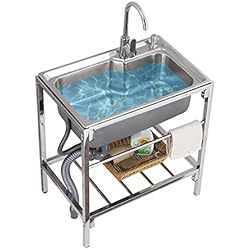 Fregadero Con Patas AOKEBR Fregadero con Patas Acero, Fregadero Exterior Jardin, Fregadero Simple Al Aire Libre con Soporte, Fregadero de Lavandería Portátil con Grifo Y Desagüe, para Restaurante Casa de campo