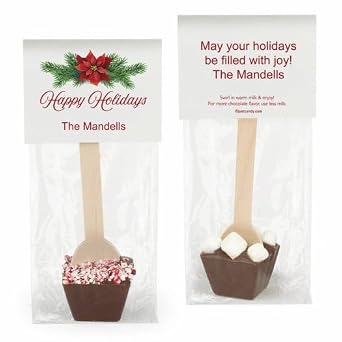 Hot Chocolate Spoons Personalized Happy Holidays Gourmet Milk Chocolate Favors 12 Pack Christmas Favors