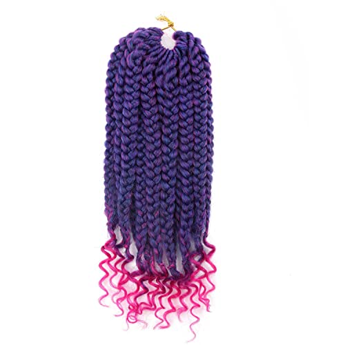 6 Packs Crochet Box Braids Curly Ends 10 Inch Crochet Hair For Kids Bohemian Bob Box Braids Crochet Hair For Black Women (10 Inch, T1B/Purple/Pink) #TOP6