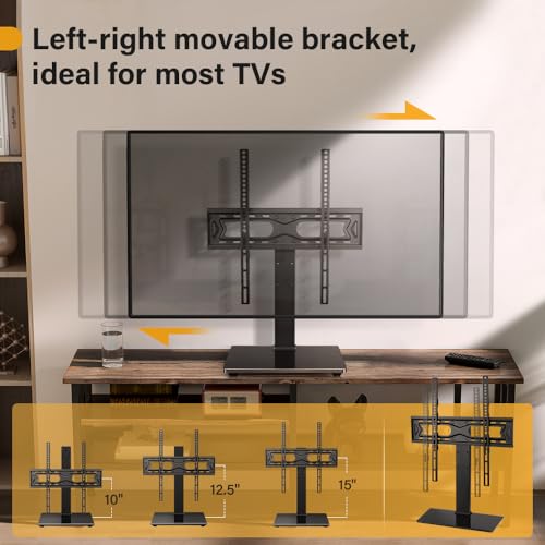 Image of WKWKER Universal TV Stand for 27-65 inch LED LCD TV Swivel Table Top Television Stand with 30 Degree Height Adjustable TV Stand with Mount TV Base with Tempered Glass Base Max VESA 400x400mm