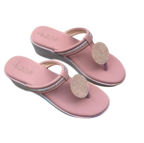 Image of Women's Pink Rhinestone Embellished Toe Ring Flat Sandals