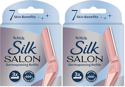Schick - Silk Salon | Dermaplaning Refills | 3 blade refills | Dermaplane | Dermaplaning | Remove Facial Hair | Remove Peach Fuzz | 7 Skin Benefits (Pack of 2)