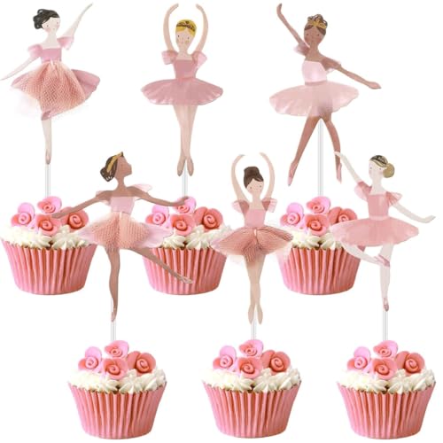 KAHZOR 24 Piezas Toppers Bailarina para Cupcakes Rosa, Adornos de Ballet, Bodas y Fiestas Infantiles, Perfecto para Baby Shower y fiesta de ballet para Tartas de Cumpleaños, niña pastel