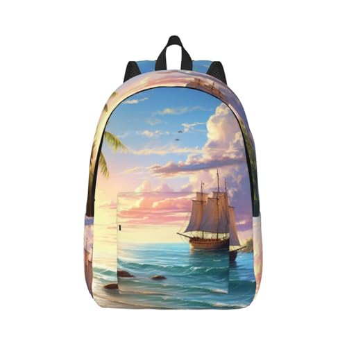 Vbcxza Mochila de lona con estampado de playa arenosa, tamaño mediano y pequeño, perfecta para senderismo, viajes y uso diario, Black, M, Mochilas rucksack
