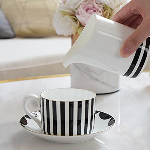 Nfguy Coffee Cup Set Bone China Simple Black White Vertial Pattern 6 People Coffeeware Teaware Sugar Bowl Creamer Mug Saucer Afternoon #TOP2