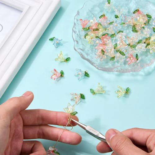 COGCHARGER 60 Pcs 5 Colors Flower Charms for Jewelry Making Bulk Small Cute Acrylic Charms Pendants with Pearl Leaf Beads for Earring Necklace Bracelet DIY Supplies