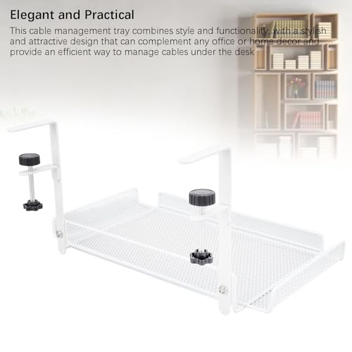 Organizador de cables para debajo del escritorio, bandeja de gestión de cables de metal, bandeja de almacenamiento grande con montaje de abrazadera para oficina y hogar, canaleta para cables sin taladro (blanco) miniatura 4