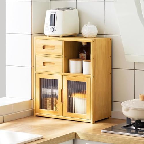 Brown Countertop Cabinet with Storage Drawer & Door, Kitchen Dish Rack, Small Pantry Organizer for Home Kitchen, Dining Room, Study, Living Room (24" L x 9" W x 15" H)