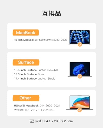 Inateck パソコンケース14インチ 360°超強保護 互換品15.3 MacBook Air M3/M2 2025-2023,14 Chromebook Notebook/Matebook 14,MacBook Pro 15 2016-2019,Surface Pro 9/X/8/7/6/5/4/3/12.4 Surface Laptop Go 対応 PCインナーバッグ グレーブラック
