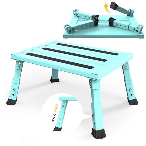 XARILK Aluminium Klappstufe Trittstufe,300KG belastbar, 3-stufige höhenverstellbarer Tritthocker, Breite Anti-Rutsch Fläche,Für Wohnmobile, Garten & Hundetreppe,Leicht & klappbar(Grün)