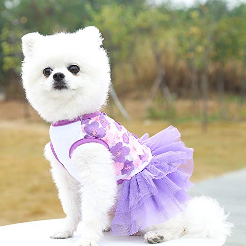 QingLuo Sweet Puppy Dog Princess Dress Pink Purple Bow Lace Tutu Skirt Doggie Dress for Dog Cat (Large, Purple) - Image 3