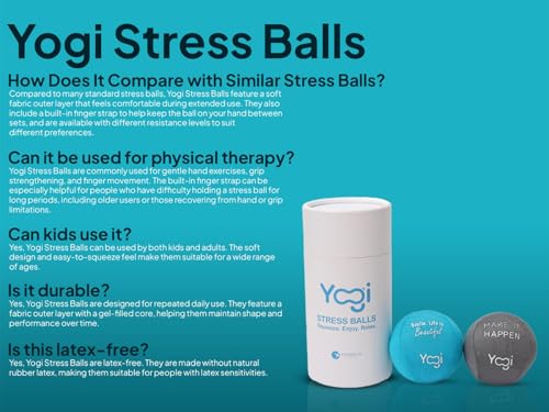 Image of Yogi Stress Ball, Finger Strap, Stress Relief, Squeeze Ball for Anxiety | Hand therapy, grip strength, sensory fidget toy, stress ball for adults and kids, school work travel, ADHD, anxiety