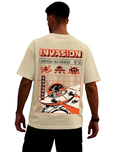 Image of Veirdo Pure Cotton Oversized Loose Fit Drop Shoulder Graphic Printed Men's Half Sleeve T-Shirt (Sizes: S to 2XL)