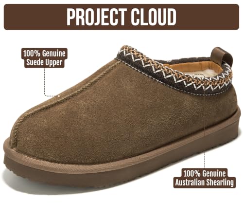 Image of Project Cloud 100% Genuine Leather Shearling Slippers for Women (Nerita) | Australian Fur Lining Memory Foam Insole Non Slip EVA Sole Fuzzy Plush House Shoes Warm Cozy Indoor Footwear Everyday Comfort