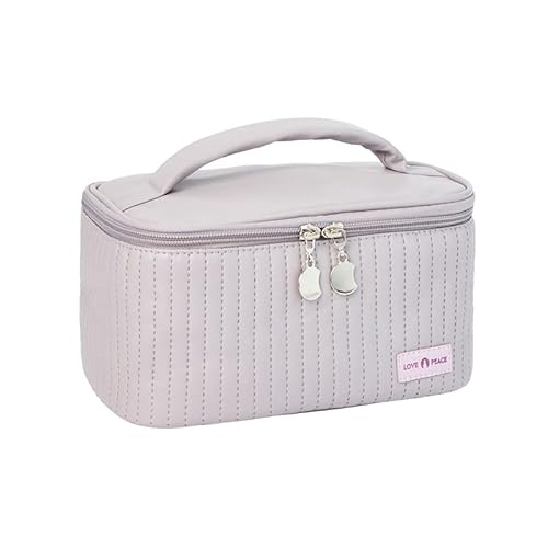 Trousse de maquillage en cuir souple, multifonction de grande capacité, trousse de toilette de voyage portable avec poignée, organiseur de maquillage à large ouverture pour pinceaux de maquillage,