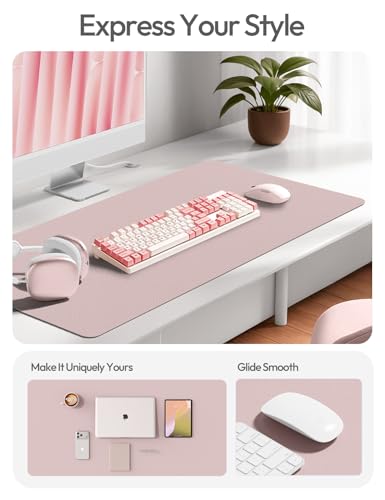 Image of YSAGi Leather Desk Pad Protector, Office Desk Mat, Large Mouse Pad, Non-Slip PU Leather Desk Blotter, Laptop Desk Pad, Waterproof Desk Writing Pad for Office and Home (Grayish Lavender, 23.6 inch x 13.8 inch)