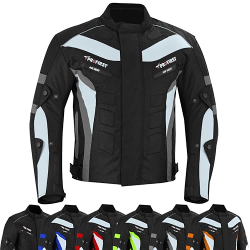 PROFIRST Motorcycle Jacket Mens Waterproof Textile Cordura Fabric Motorbike Mesh Jacket All Seasons Removeable CE Protections (UK Alpha M Regular Regular Grey)