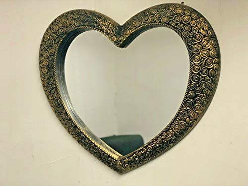 Golden Brushed 67 x 58cm Heart Shape Designer Wall Mirror Beautiful Decoration Art Piece Gift
