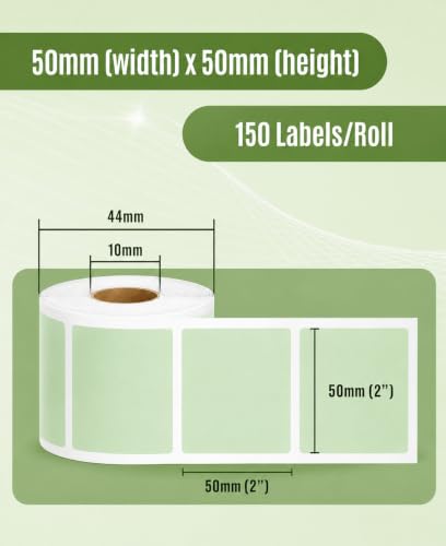 Image of SEZNIK Waterproof, Non-Tearable, Long Lasting Print, Sticky Thermal Lables, Label Roll, 2 inch Adhesive Thermal Labels for Label Printers (50mmx50mm) - 500 Lables, Pastel Green