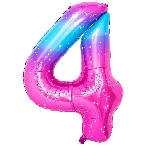 Image of KatchOn Rainbow 4 Balloon Number 40 Inch | Pink Blue Number 4 Balloons for Birthdays, Number 4 Galaxy balloon for 4th Birthday Decorations Party, 4th Birthday balloons