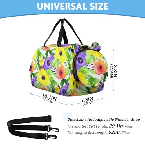 Leaves Flower Green Kids Travel Duffel Bag for Boys Girls Overnight Weekend Tote Bag with Shoes Compartment for Gym Sports Dance3
