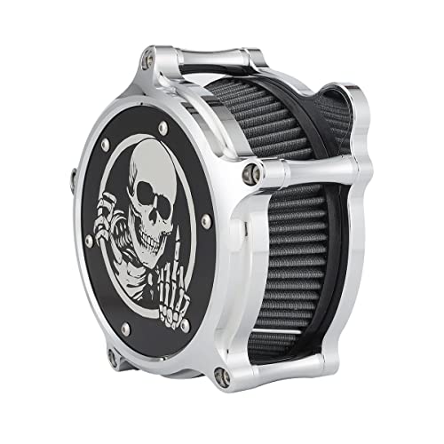Motorcycle Air Cleaner Skull Style Air Filter Intake Kit Fit For Touring Road King Street Glide Trike 2008-16 Softail 2016-17 Dyna Fxdls 2017(Chromed) #TOP5
