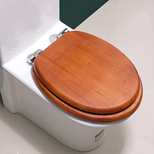 M-MIAO Wooden Toilet Seat,Round Toilet Seat,Family Toilet Seat,Slow Close and Never Loosen,Quick Release Hinges,Easy Clean and Install,Anti-Scratch,Biscuit (Color : Walnut)