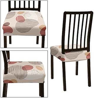 BRIDA Stretchable Floral Geometric Printed Dining Chair Seat Covers Elastic Chair Seat Case Protector, Slipcovers (Abstract Circles, 4 Seat Cover)