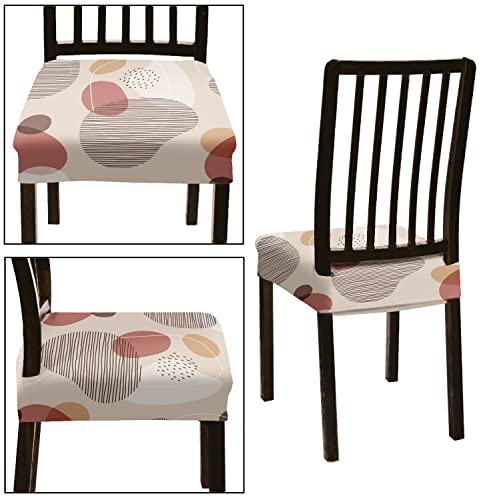 BRIDA Stretchable Floral Geometric Printed Dining Chair Seat Covers Elastic Chair Seat Case Protector, Slipcovers (Abstract Circles, 4 Seat Cover)