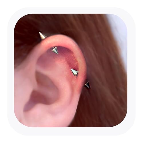 14G 16G 2PCs Surgical Stainless Steel Spike Cartilage Earring, Silver Helix Piercing Jewelry, Industrial Barbell
