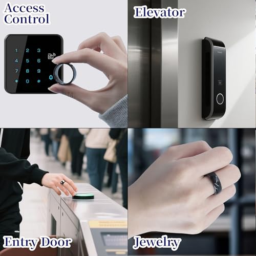 Image of RFID Rewritable Ring Dual Frequency in One Ring Clone 125KHz T5577&13.56MHz CUID Access Key Cards Ceramic Smart Finger Ring Wear for Men or Women (Black, US#13)