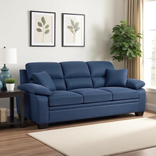 Image of Torque - Jett Luxurious Fabric 3 Seater Sofa for Living Room (Blue) | Wooden 3 Person Sofa Couch for Bedroom Hall Festival Gift | 1 Year Warranty