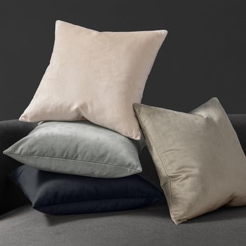 Phantoscope Pack of 2 Velvet Decorative Throw Decorative Pillow Cover Soft Solid Square Cushion Case for Couch Taupe 20 x 20 inches 50 x 50 cm