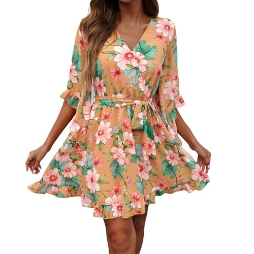 Robe d'été imprimé floral à col V pour vos terrasses et sorties décontractées